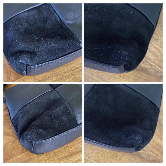 ASOS DESIGN Leather and Suede Weave Handbag Black with Knotted Top Handle - Picture 7 of 10